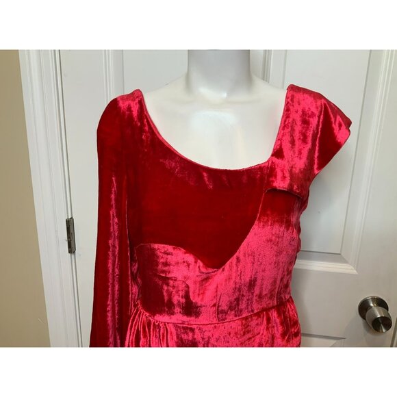 Michael Van Der Ham Red Velvet One Sleeve Mini Holiday Dress, Size 6 US | 10 UK - Picture 3 of 7